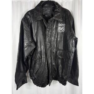 Napoline Leather Outfitters Mens Genuine Leather Route 66 Patch Bomber Jacket XL